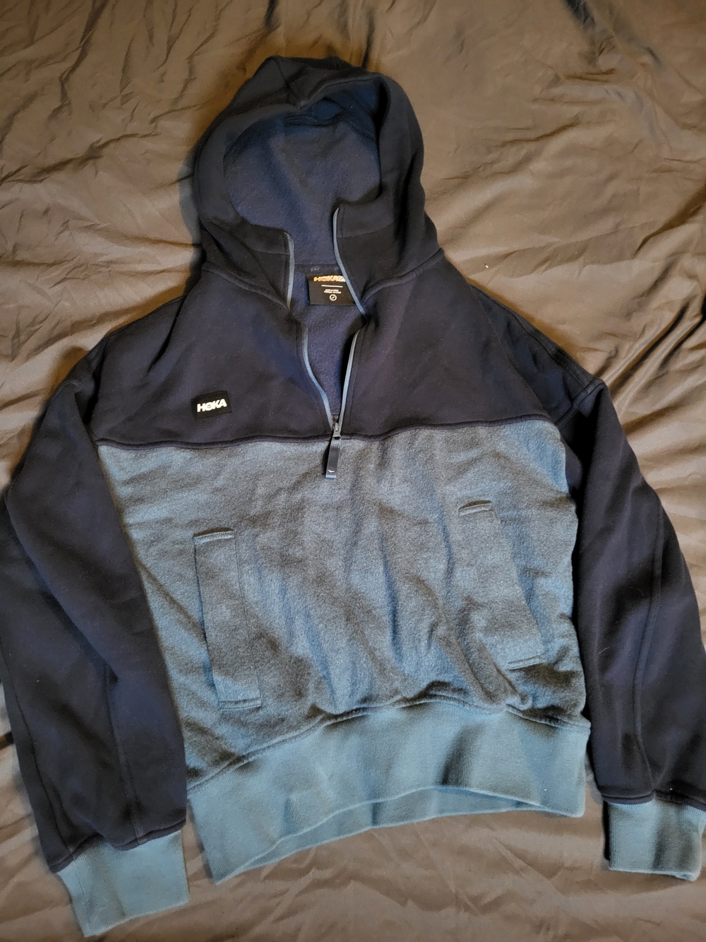 Hoka One One Navy Cropped Hoodie with Light Blue Trim